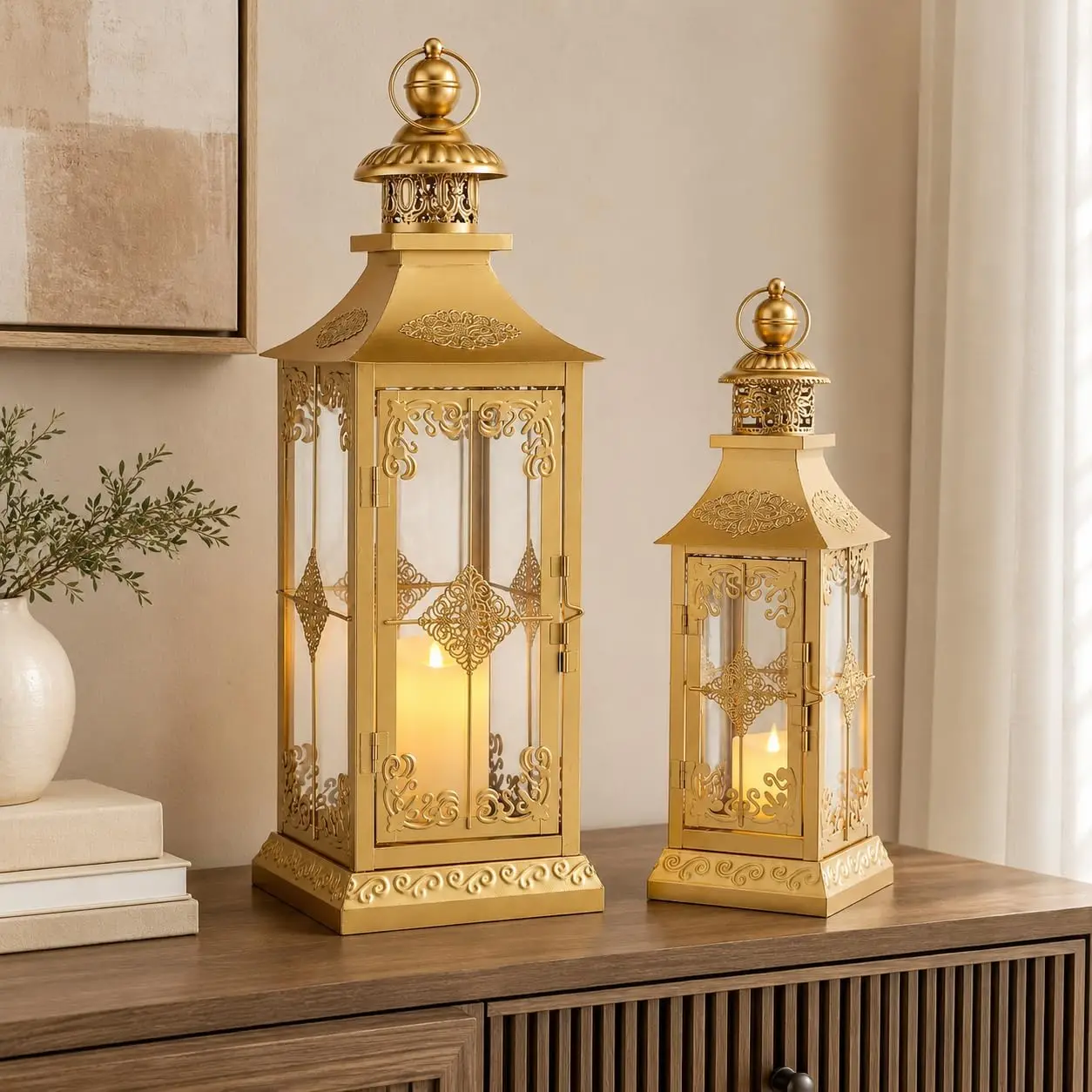 Set of 2 Decorative Lanterns 21.5'' & 16