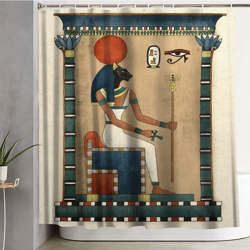 Egípcio Deus Bastet Escultura Tecido Cortina de chuveiro, Mãe Matrix Deusa Arte, Antigo Egito, Isis Cat, Por Ho Me Lili para decoração do banheiro