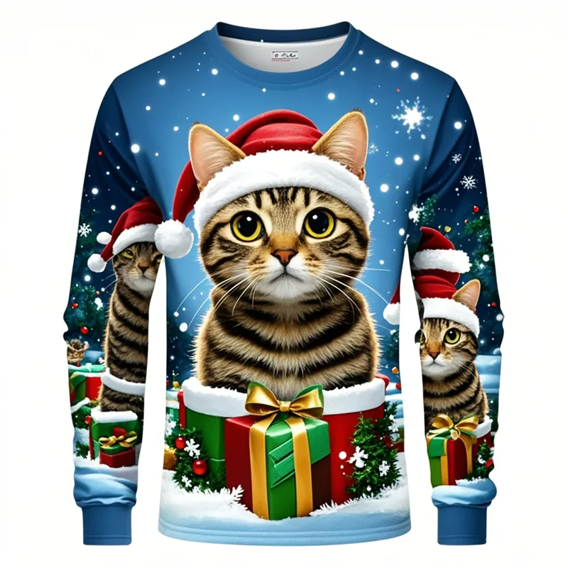 Tops divertidos con estampado 3D a la moda para hombre, suéter informal sencillo Harajuku de manga larga para hombre, sudadera holgada de diseño callejero con cuello redondo para hombre