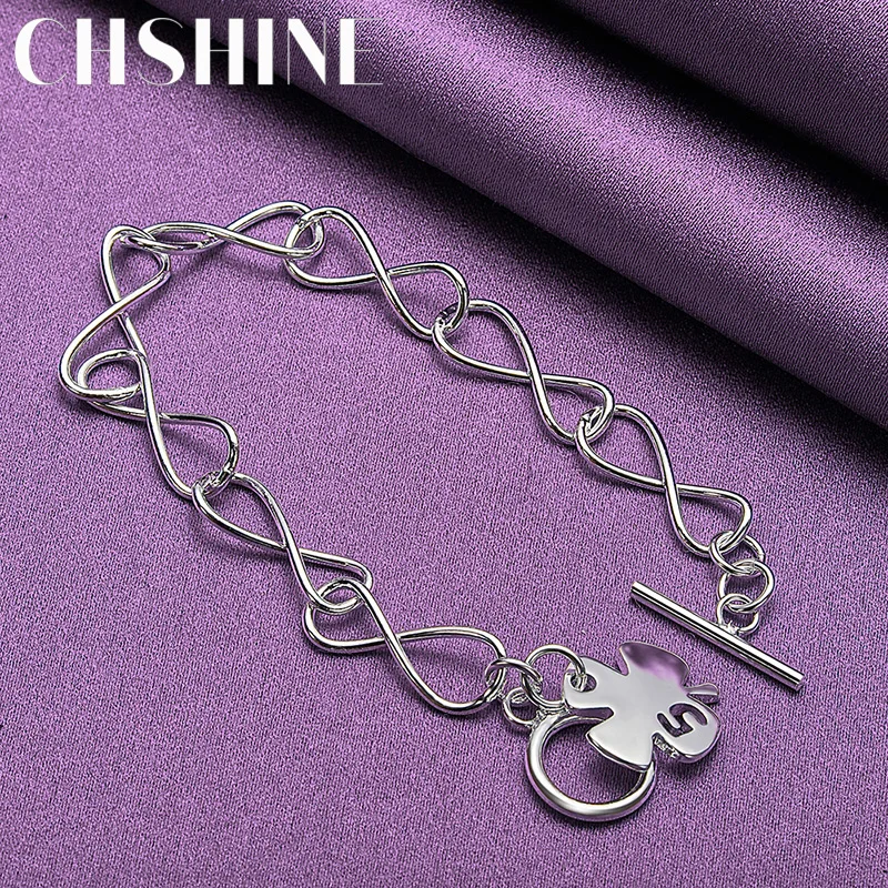 

CHSHINE 925 Sterling Silver Four Leaf Flower Pendant Bracelet For Women Wedding Fashion Charm Jewelry
