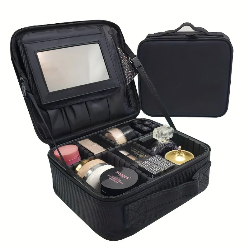 

Travel Mini Makeup Bag with Large Capacity, Compact and Portable, Multifunctional Handheld Partition for Organizing Beauty Essen