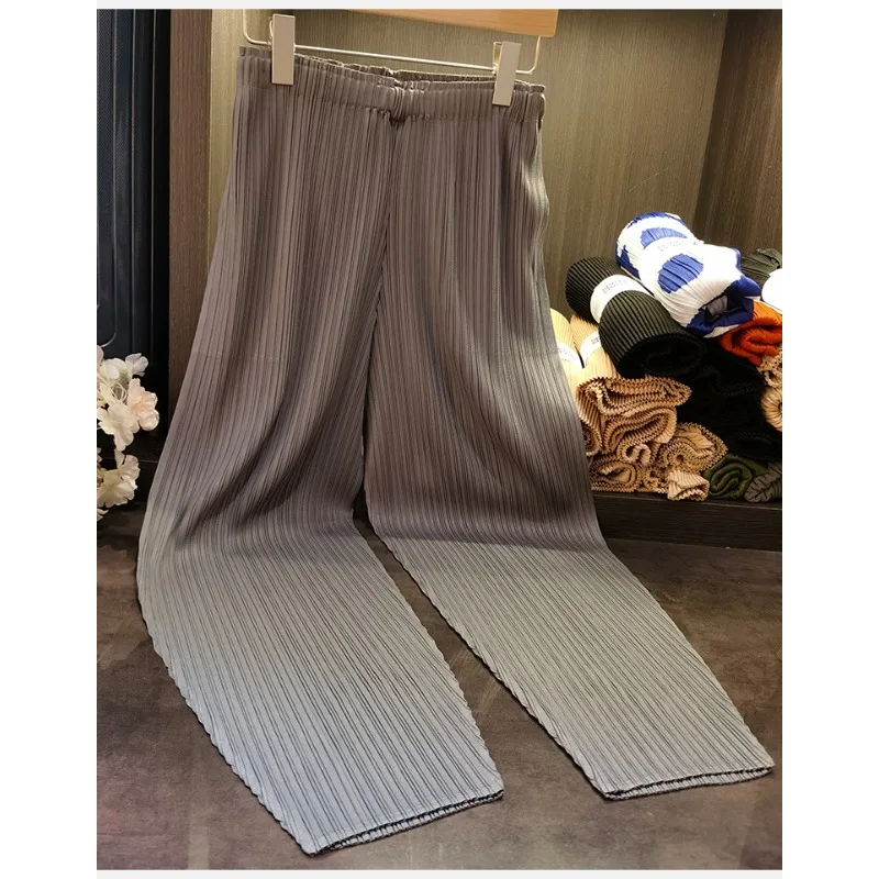 Pleated 2025 Summer Women's Drapey Harem Trousers Miyake Loose Thin Hundred High Waist Straight Nine Trousers Large Elasticity