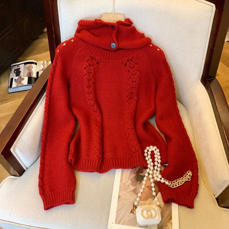 

Женский рождественский красный пуловер, свитер, винтажный джемпер, вязаный съемный свитер с длинными рукавами, бордовый кашемировый свитер, одежда 2000-х годов