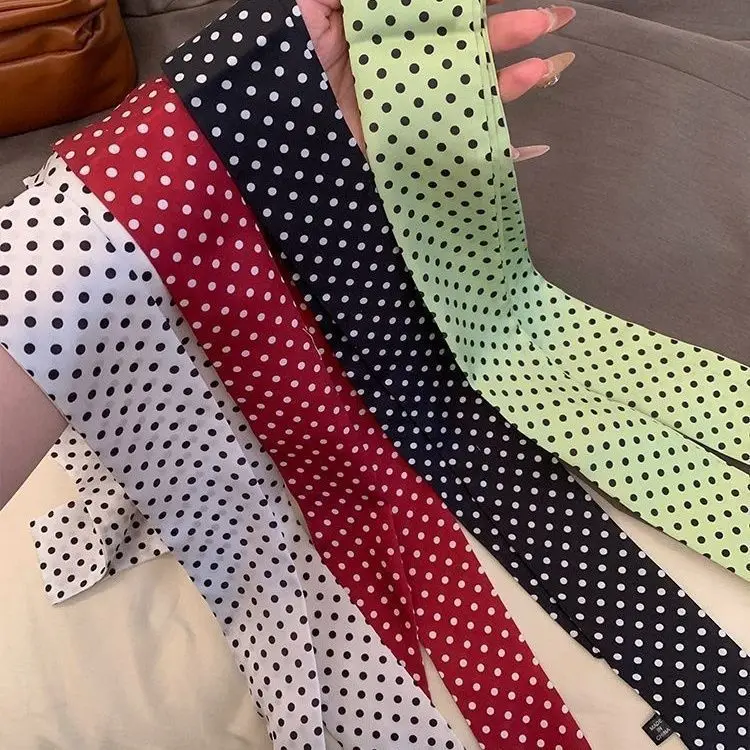 

5*135cm Narrow Long Scarf Luxury Polka Dot Silk Bag Ribbon Neckerchief Choker Streamer Headband Lady Thin Long Scarves