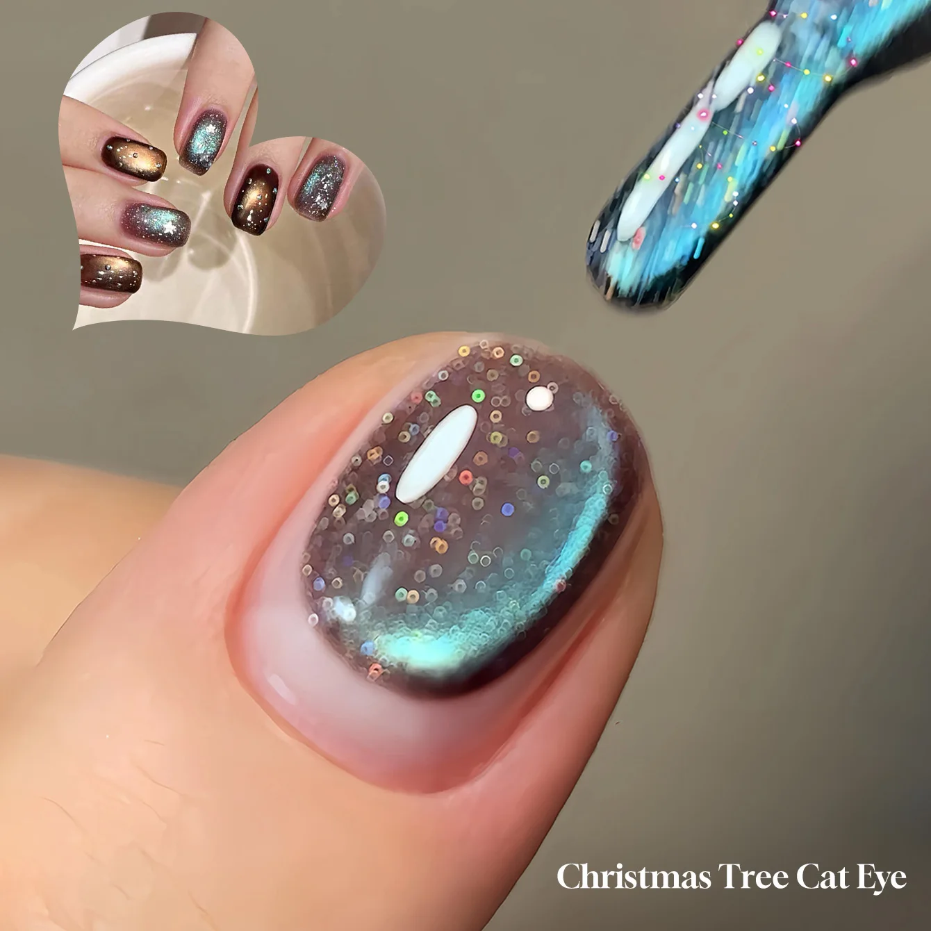 1pcs PSK Christmas Tree Cat Eyes Brown Blue Sparkling Glass Beads Gel Nail Polish Autumn/Winter Whitening New Year Nail Art