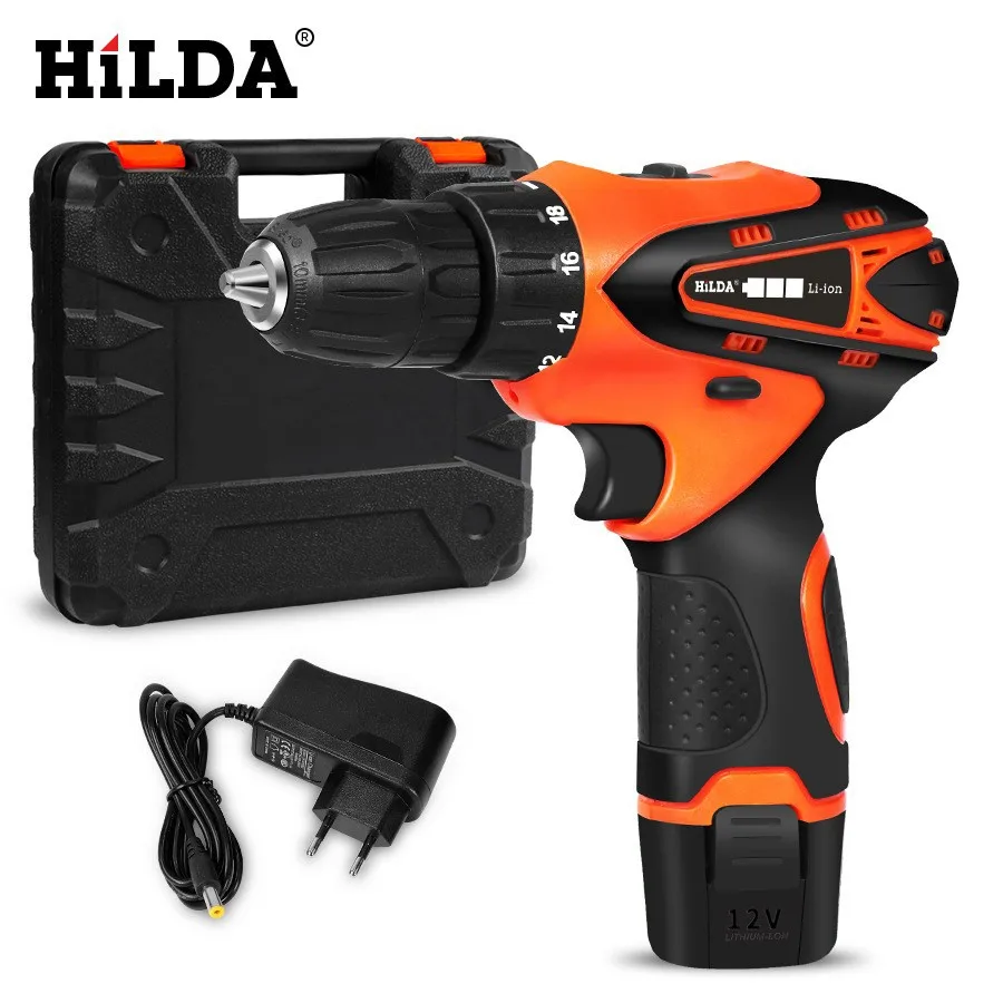 Hilda-furadeira Elétrica sem Fio Chave de Fenda 12v Carpintaria Bateria de Iões de Lítio Velocidades Mini Led Ferramentas Elétricas