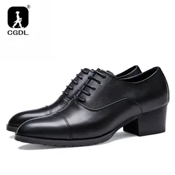 5 Cm High Heels Mens Leather Shoes Luxury Genuine Leather Brand Handmade Black Formal Business Party Social Shoes 2024 New Style