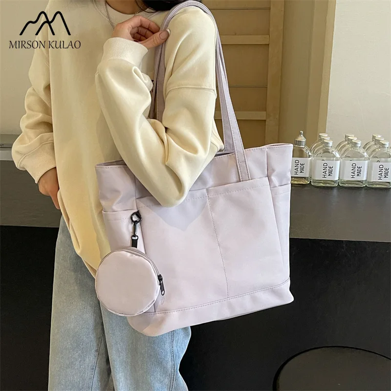 Travel outdoor commuter Tote bag Casual shoulder large capacity nylon cloth solid color waterproof Tote bag