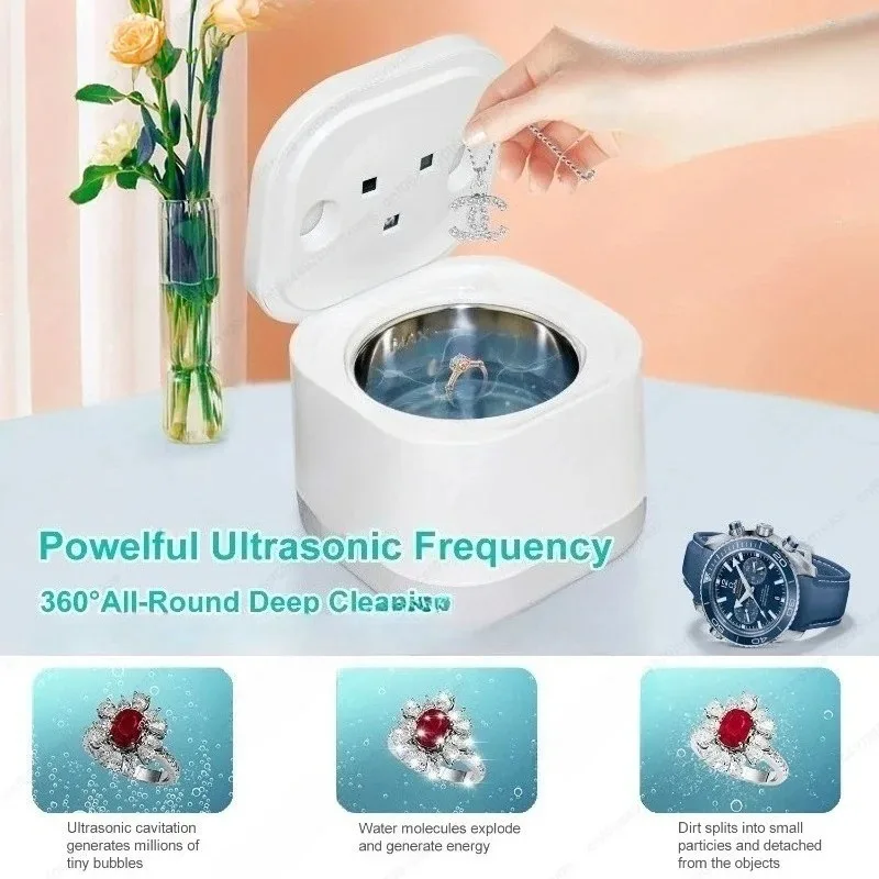 Portable Ultrasonic Cleaner, Mini Cleaning Machine for Invisible Braces, Dentures, Jewelry and Small Daily Accessories