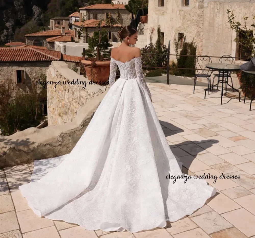 فستان زفاف دانتيل أنيق ومثير مخصص، فستان زفاف نسائي بياقة حلوة وأكمام طويلة فيستدو دي نوفيا 2025