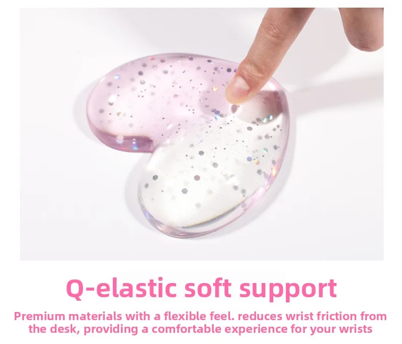 Herzförmige Silikon-Handgelenkauflage im Ins-Stil Transparentes Kissen für Büro und Gaming Ergonomische Unterstützung mit Kühlgel – Detail 2