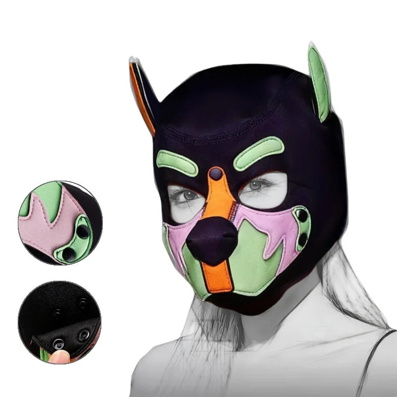 

2026 New Unisex Sexy Costumes Latex Open Mouth Dog Headgear Halloween Pupply Play Party Couple Games Full Face Fetish Masks Hood
