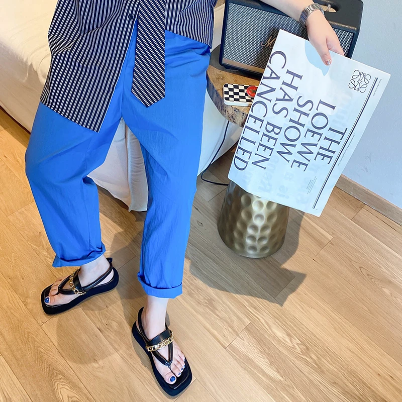 

Vogana Large Size Original Loose Harem Pants Straight Leg Breathable Meat Covering Summer High Waist Elastic Waist Pants