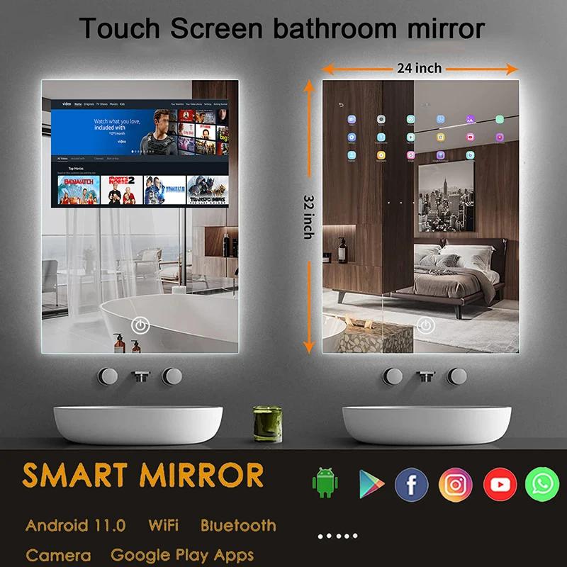 24*36/28*36 Inch Modern Android Smart Mirror TV Illuminated Gym Bathroom Use Factory's Smart Dressing LED TV Mirror Shield #2
