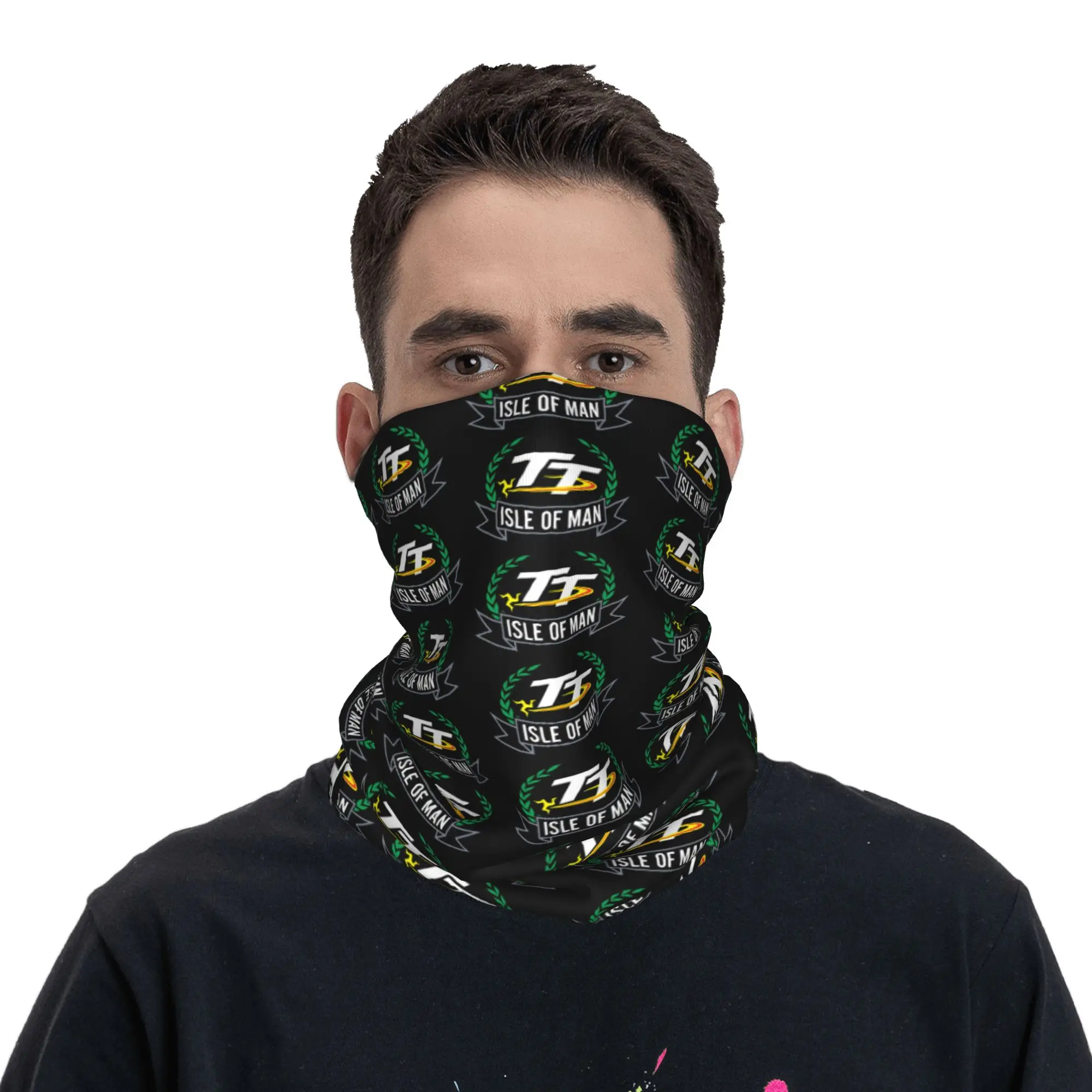 Custom Isle of Man TT Bandana Neck Gaiter Windproof Face Scarf Cover Men Women Motocross Enduro Cross Headwear Tube Balaclava
