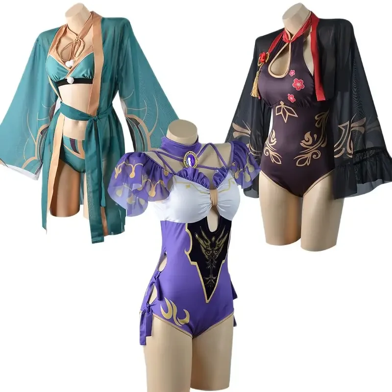 Anime Game Genshin Impact Hu Tao Lisa Minci Gorou Cosplay Costume with Chest Pad Without Steel Ring Swimsuit Woman Sexy Bikini
