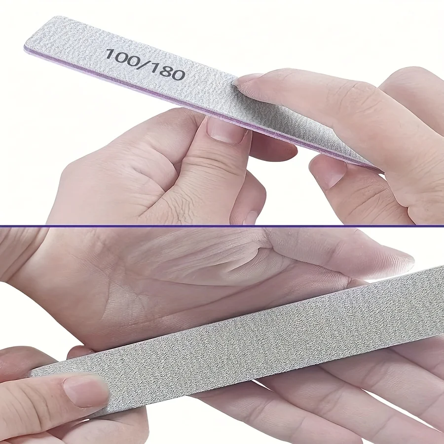 Professional Double Sided Nail Files, 100/180 Grit Washable Nail Buffer, Fine Texture Nail File for Natural Nails, Home & Salon Use