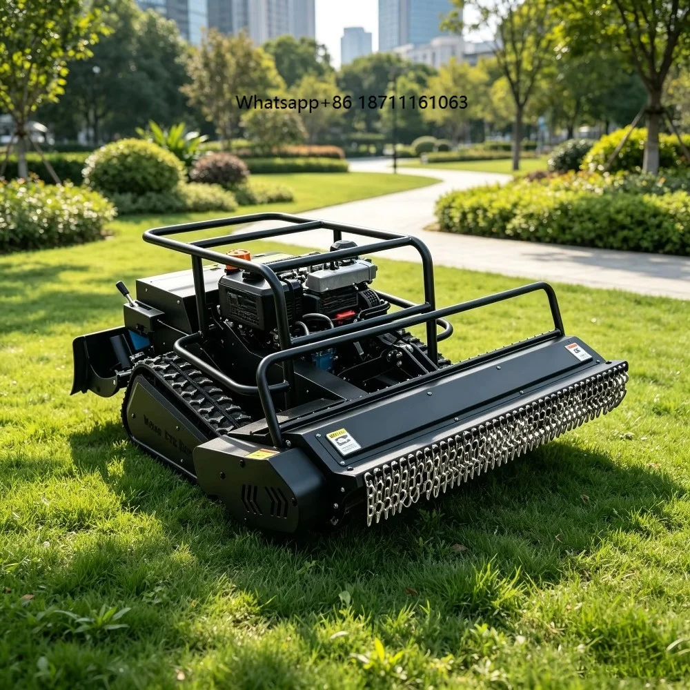 Commercial Grade Heavy Duty Remote Controlled Crawler Lawn Mower with Swinging Blade for Large Farm and Grass Slope Cutting