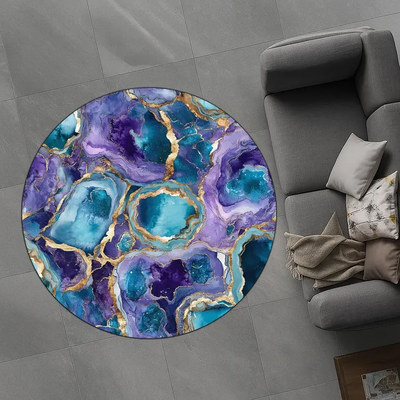 Purple Turquoise Agate Stone Rug Luxury Marble Style Carpet 