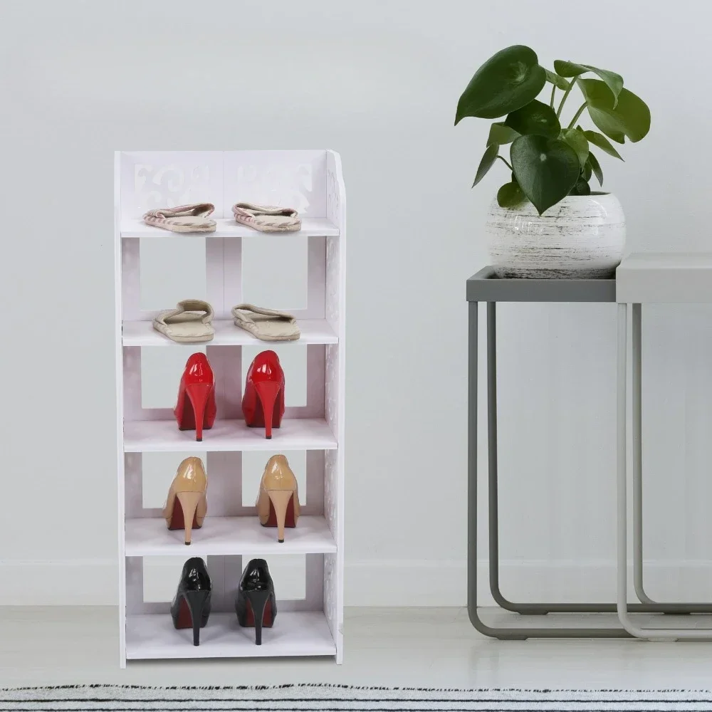 Shoe Cabinets, 5 Tiers White Hollow Out Shoe Rack Stand Storage Organiser Shelf Easy To Assembly, Shoe Cabinets