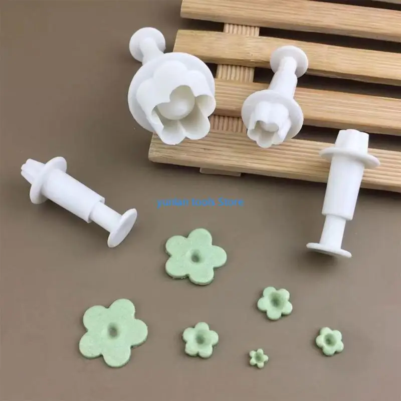50LB 4Pcs Flower Plunger Cookie Cutter DIY Blossom Flower Cake Fondant Mold Plastic