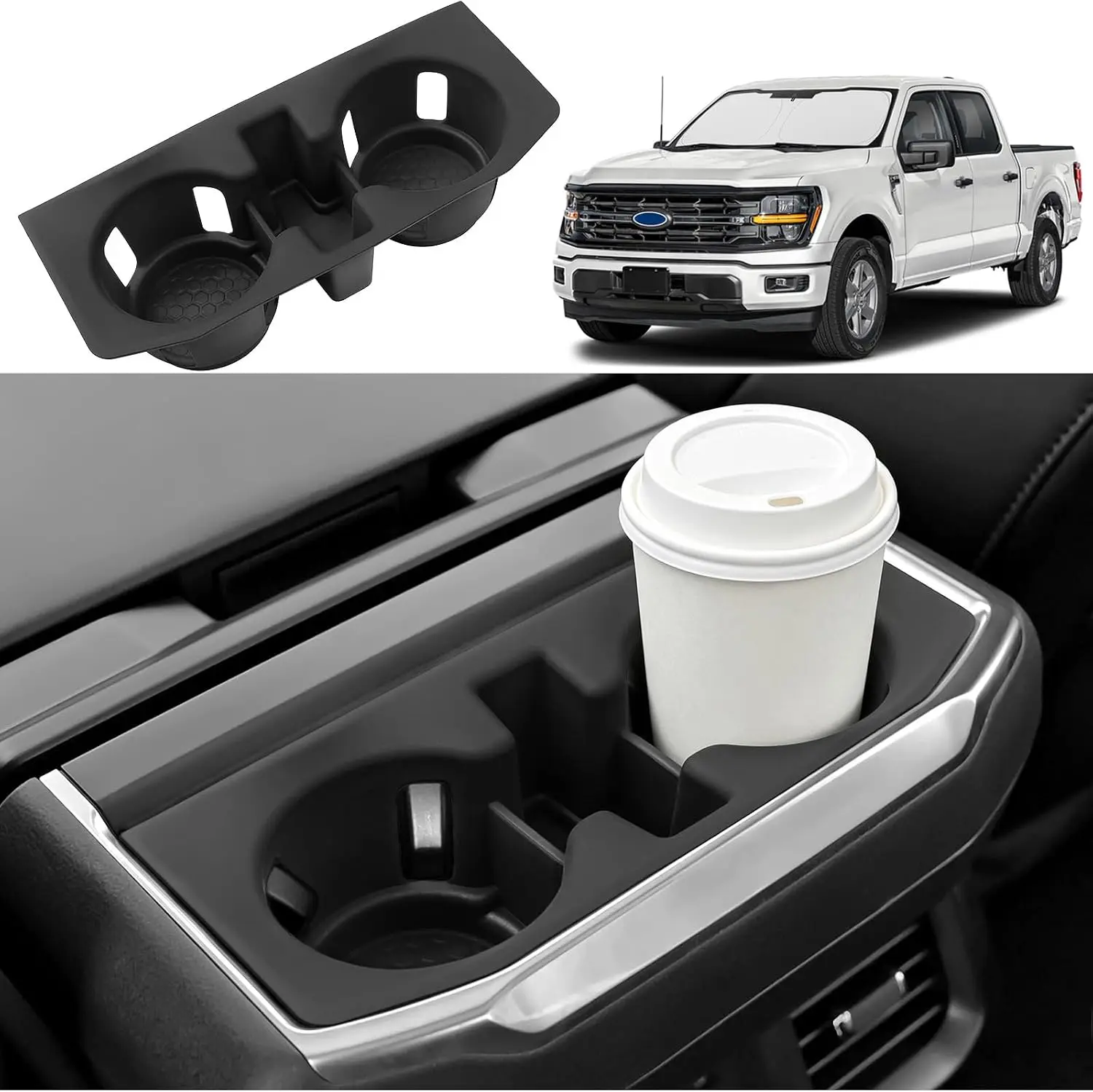 Rear Console Cup Holder Insert for Ford F150 2021-2026 Accessories Silicone Holder Non-Slip Anti-Rattle Holder Bucket Seats ONLY