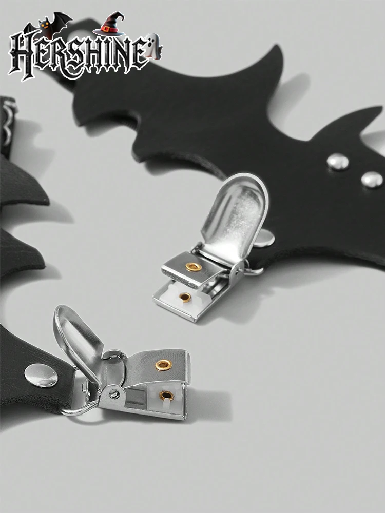 HERSHINE 2-teiliges Set aus schwarzen Halloween-Strumpfbändern in Fledermausform für Damen, Leggings, Y2K-Halloween-Outfit-Accessoires im dunklen Stil