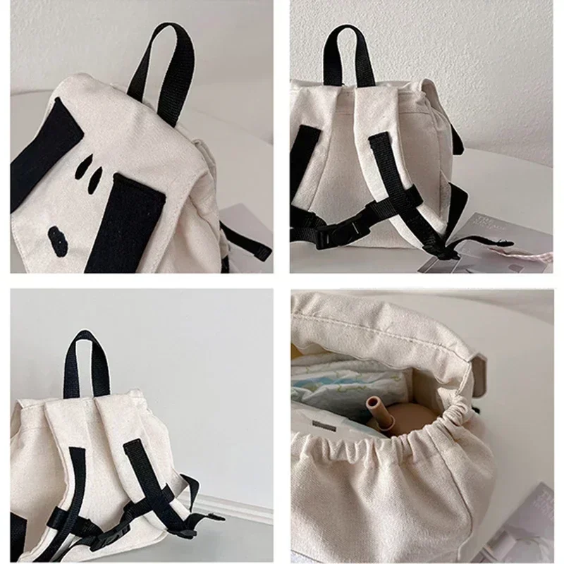 Mochila de lona con dibujos animados para niños, bolso de viaje de lona con contraste de perro, informal, diario, a la moda