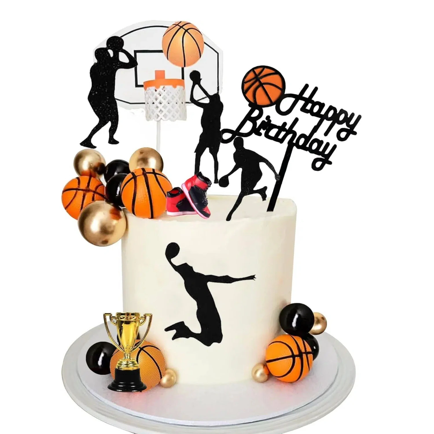 25 pçs toppers de bolo de basquete bolas de ouro preto decorações de bolo tema de basquete decoração de bolo para menino aniversário festa esportiva