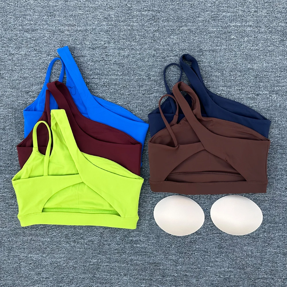 Sexy Sports Bra Diagonal Shoulder Strap Yoga Bra Detachable Sports Underwear Fitness Bra Workout Yoga Underwear Crop Tops image 2