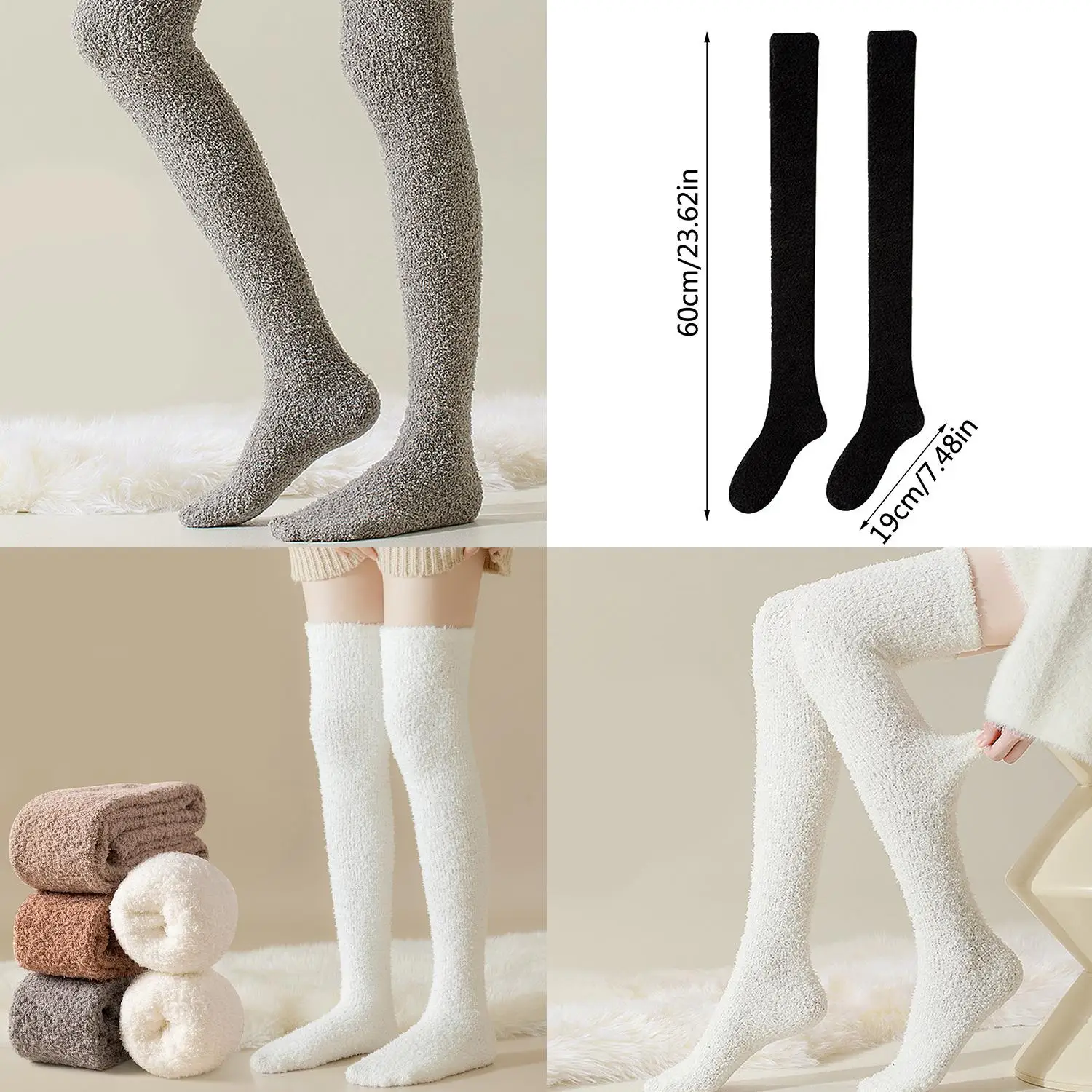 

Winter Warm Coral Fleece Over-knee High Socks For Women Plush Home Sleep Floor Long Socking Jk Solid Soft Thigh High Fun Sock
