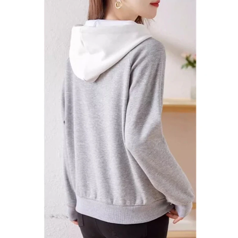 Sudaderas con capucha de Color contrastante para mujer, moda coreana, sudadera informal sencilla de primavera, Jersey holgado de manga larga para mujer, Tops XQ89