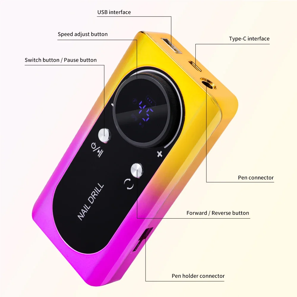 45000RPMネイルドリルマシンキット充電式電動ポータブルネイルサンダーファイルジェルネイル研磨用マニキュアサロン家庭用