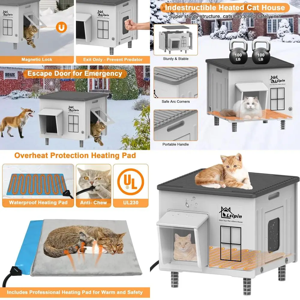 

Weather-Resistant Insulated Elevated Cat Shelter for Outdoor Strays, 17.7x14.9x17.5