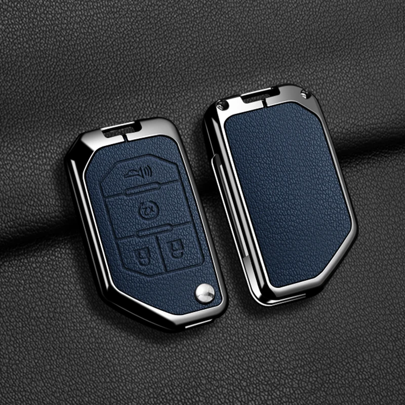 Zinc Alloy Leather Car Key Case Cover Holder Shell For Jeep Gladiator JT Sahara JLU Wrangler JL Protection Keychain Accessories