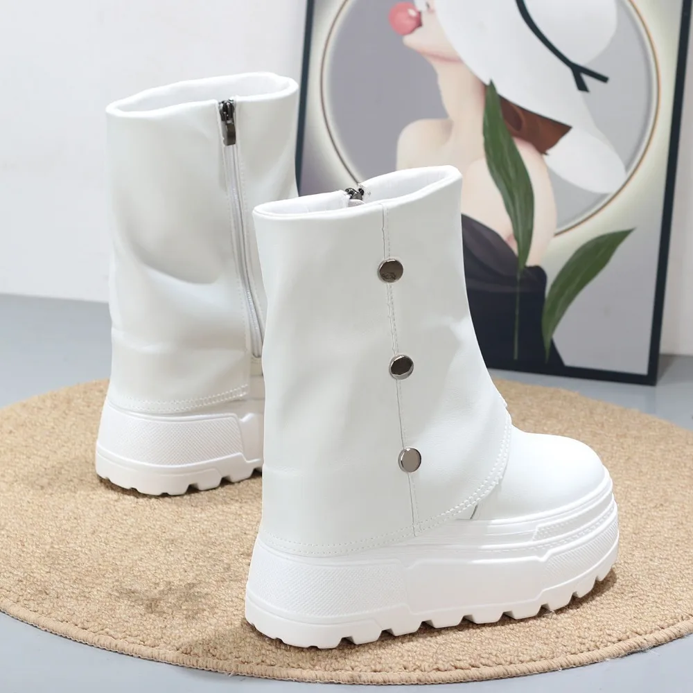 

Winter Wedge Heel Short Boots for Women - 12CM Thick Sole Side Zipper Design Hidden Platform Ankle Shoes for Short Women