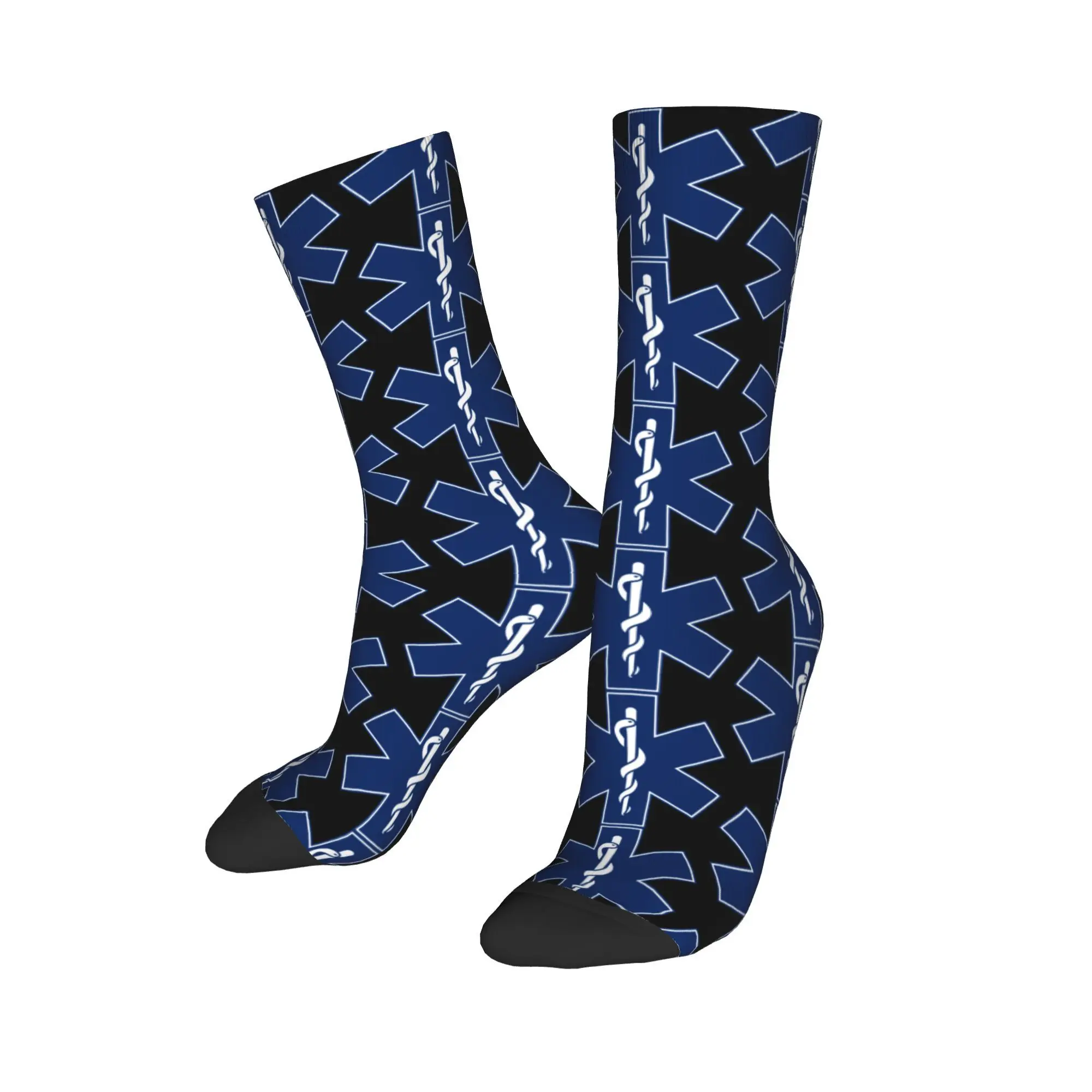 Custom Emt Star of Life Paramedic  Mens Crew Socks Unisex Cute Emergency Medical Spring Summer Autumn Winter Dress Socks