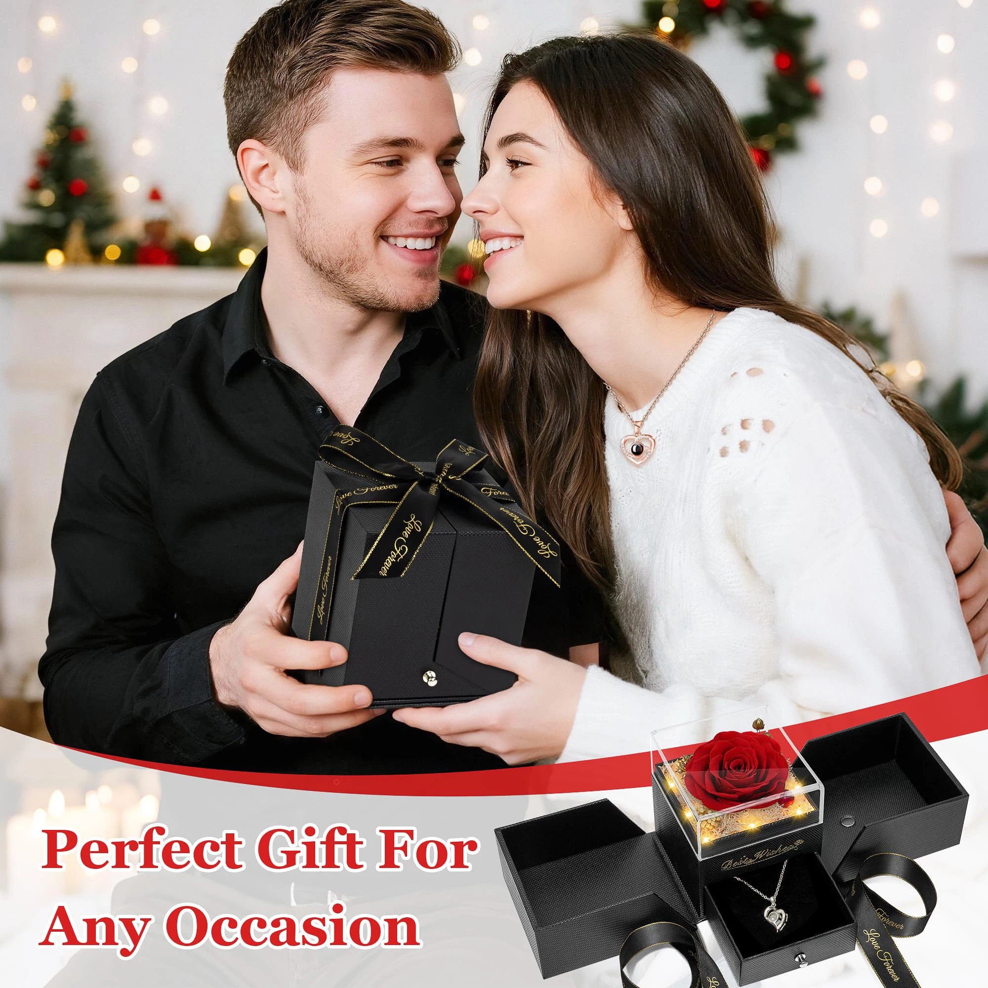 

Настоящая консервированная роза с колье «Я люблю тебя» на 100 языках, вечные цветы, подарок для нее, жены, на Рождество, День святого Валентина