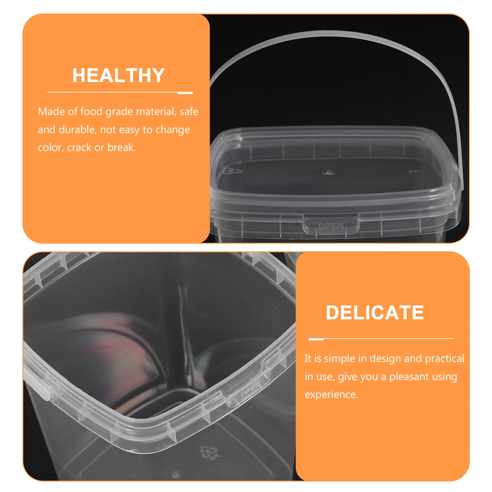 

6pcs Square Clear 1L Small Bucket Lid Ice Cream Popcorn Milk Tea Snack Food Container Party Juice Fruit Storage Cold Drink