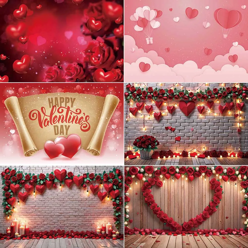 MOON.QG February 14 Valentines Decor Background Women Birthday Backdrop Wood Board Brick Wall Arch Door Photography Studio Props