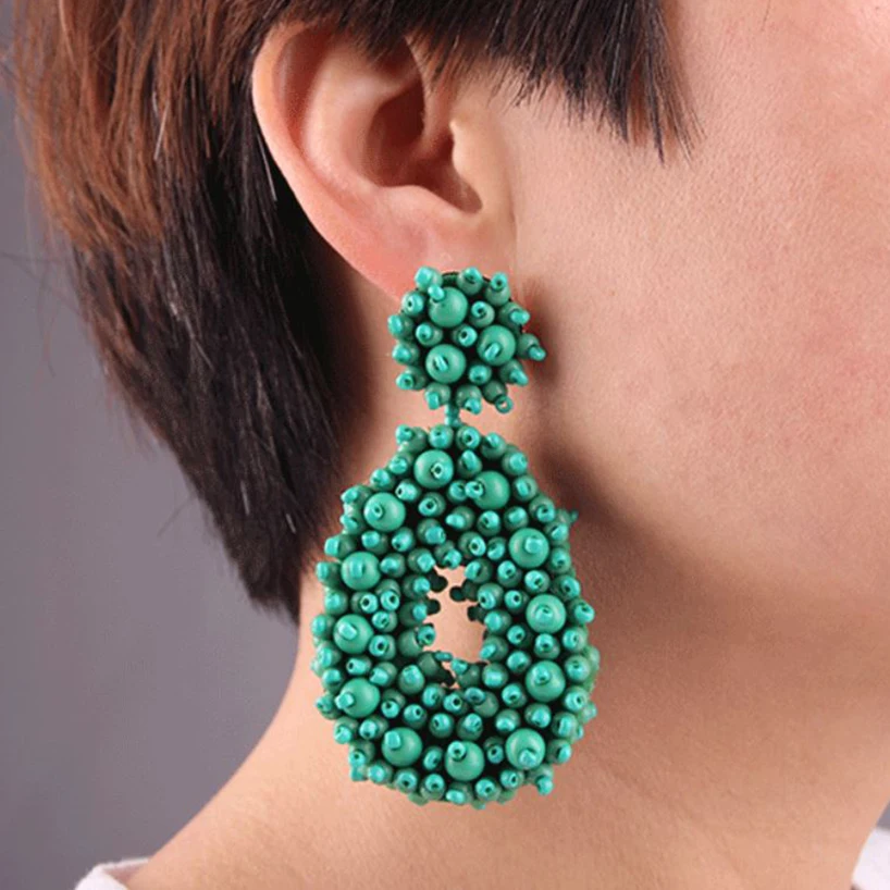 Bohemian Beaded Earring Teardrop Style Bohemia Tropical Beadwork Dangle Earrings for Women Girl Handmade