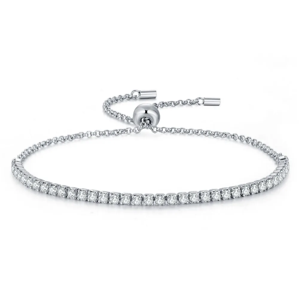 White Lover Authentic 925 Sterling Silver Adjustable tennis Bracelets for women Crystal CZ Jewelry Gift Fashion Bracelet