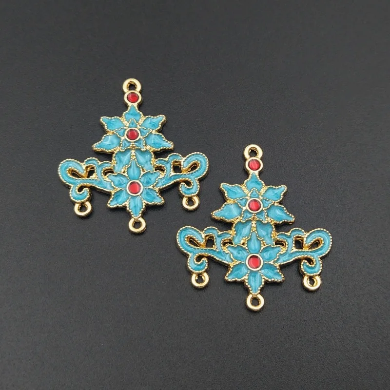 

Retro Cloisonne Enamel Lotus Flower Connector Hair Stick Accessories 10pcs Gold Plated Metal Jewelry Embellishments Decoration