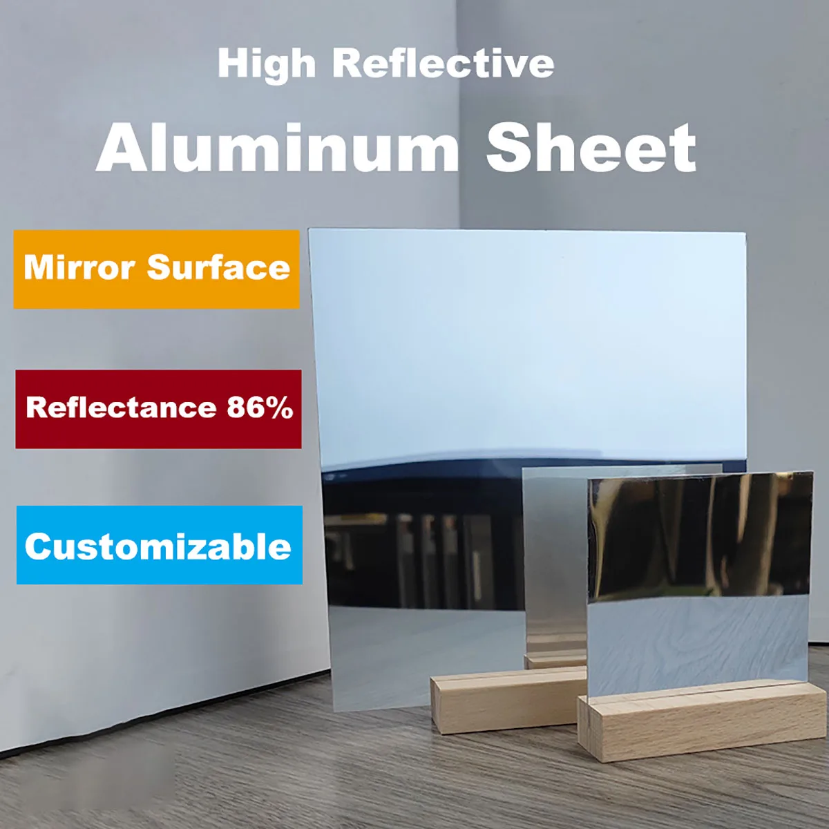 

High Reflective 86% Mirror Surface Aluminum Sheet Mirror Effect DIY Aluminum Plate Thickness 0.3mm - 1mm 200x200mm 300x300mm