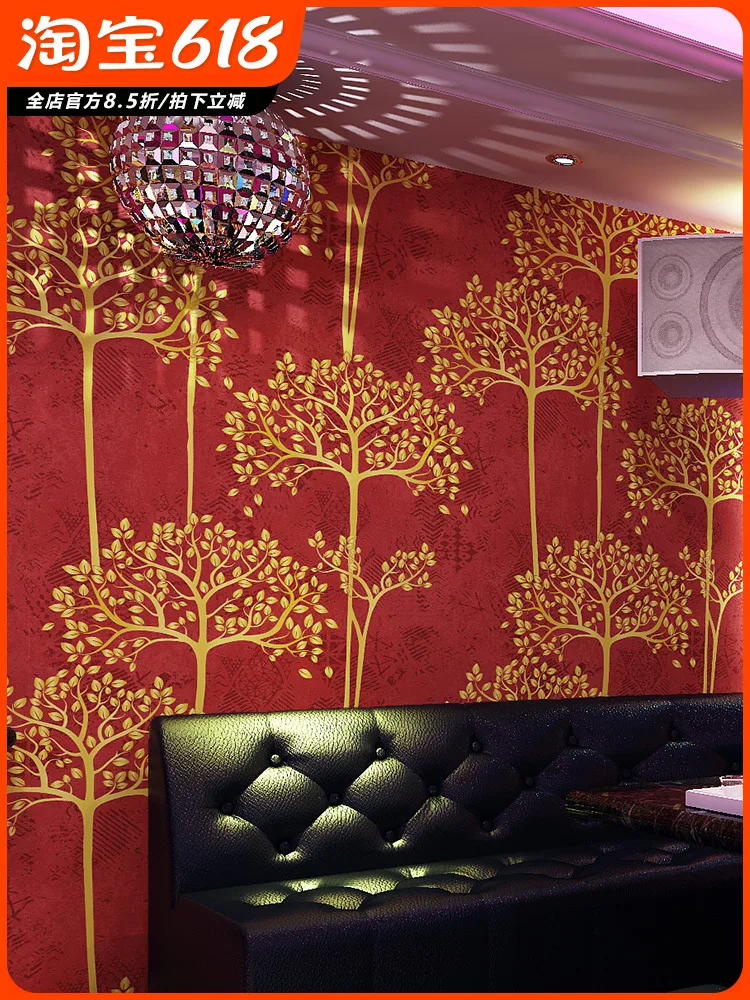 Luxury Gold Tree Embossed PVC Metallic Wall Paper Rolls for Home Decor Restaurant KTV Bar Wall Decor