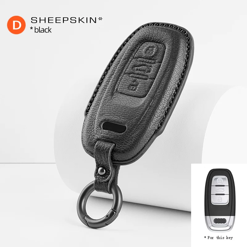 For Audi A6L Q5/A5/A7/S3/S5/A4L Fashion GoatSkin Leather Car Remote Key Sheepskin Cover Case Shell Keychain