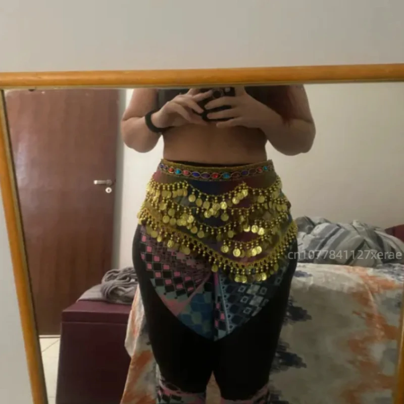 Цепочка на талию для танца живота, набедренный шарф для индийского танца на талии, восточный танец, утяжеленная и удлиненная поясная цепочка с золотыми монетами