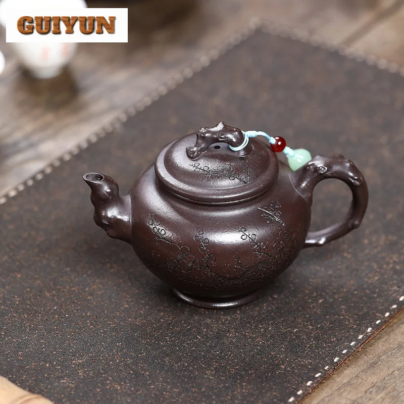 

300ml Elegant Yixing Purple Clay Teapots Handmade Plum Blossom Pot Raw Ore Purple Jade Gold Sand Kettle Chinese Zisha Tea Set