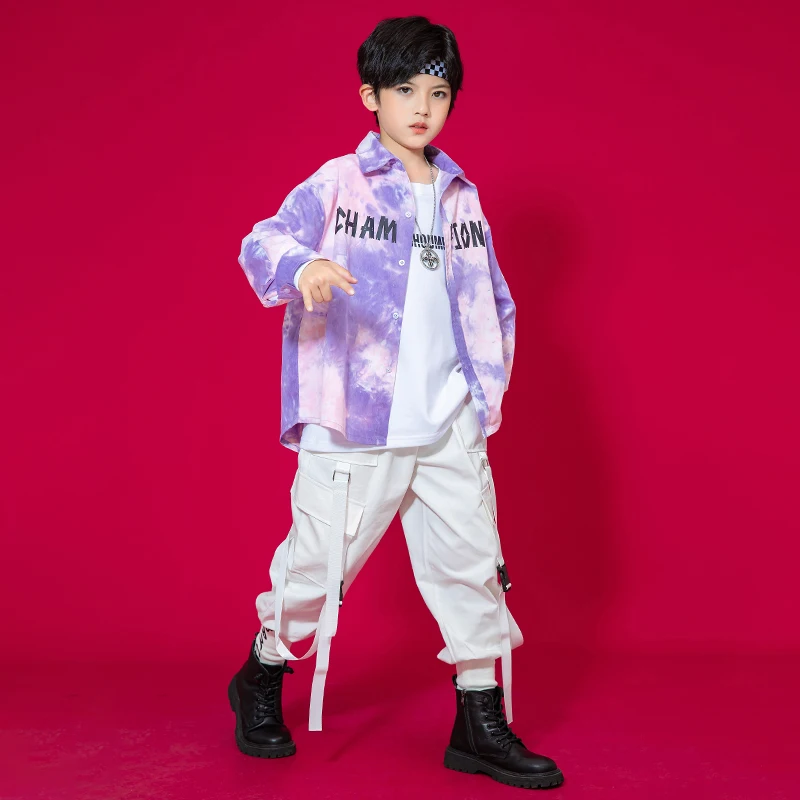 Kids Show Kpop Outfits Hip Hop abbigliamento Tie Dye Print Shirt White Streetwear Cargo Harem Pants For Girl Boy Jazz Dance Costume