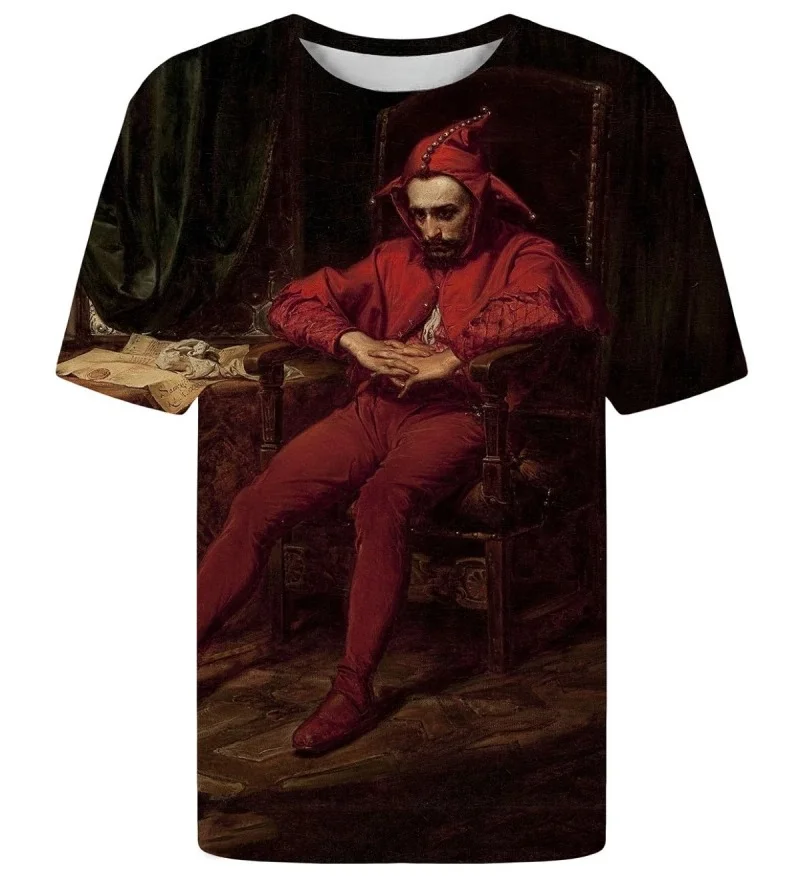 Unisex Retro Oil Painting T-shirt, Classic Clown Red Costume, Medieval Art, Dark Retro Aesthetic Art Pattern T-shirt